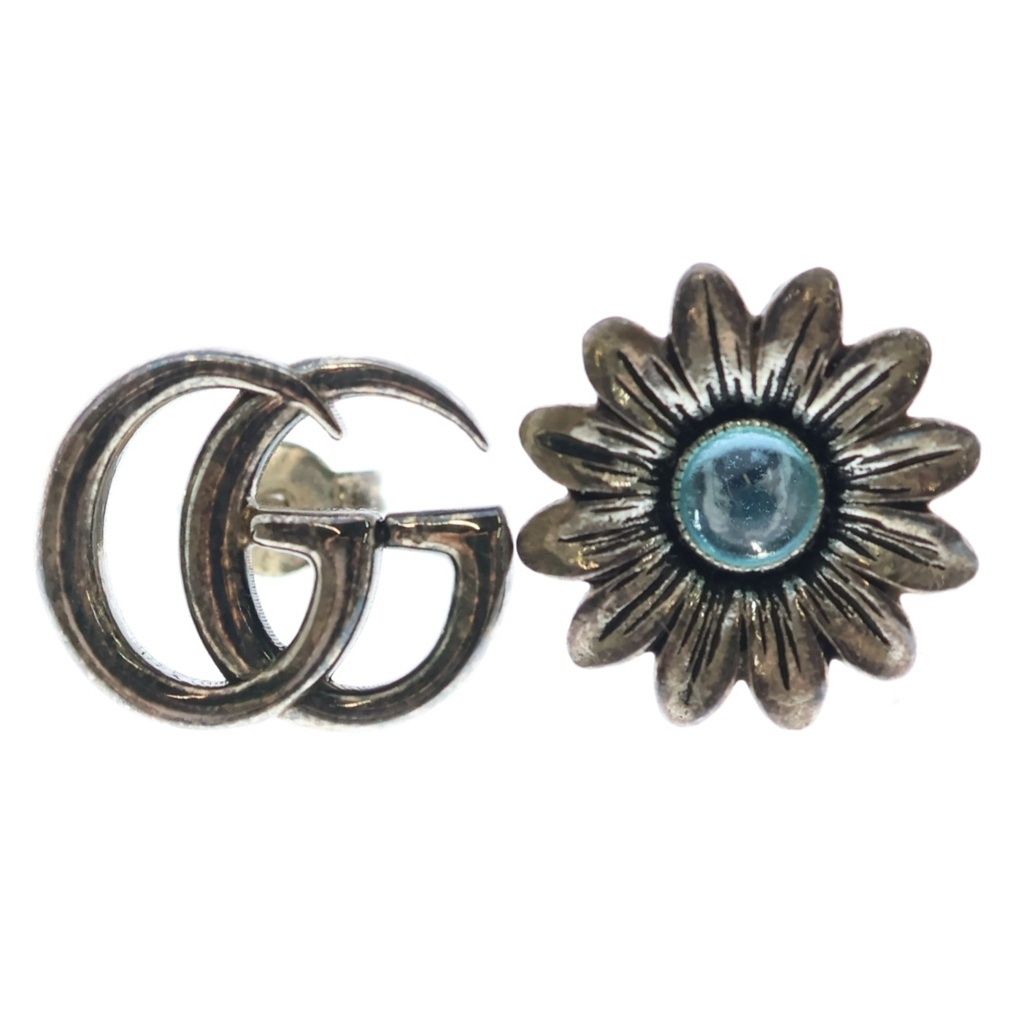 Gucci GG Marmont Flower Color Stone Stud Earrings Silver