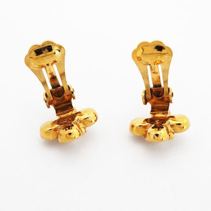 Dior Earrings Flower Motif Gold Plated Faux Pearl Rhinestone — view 6