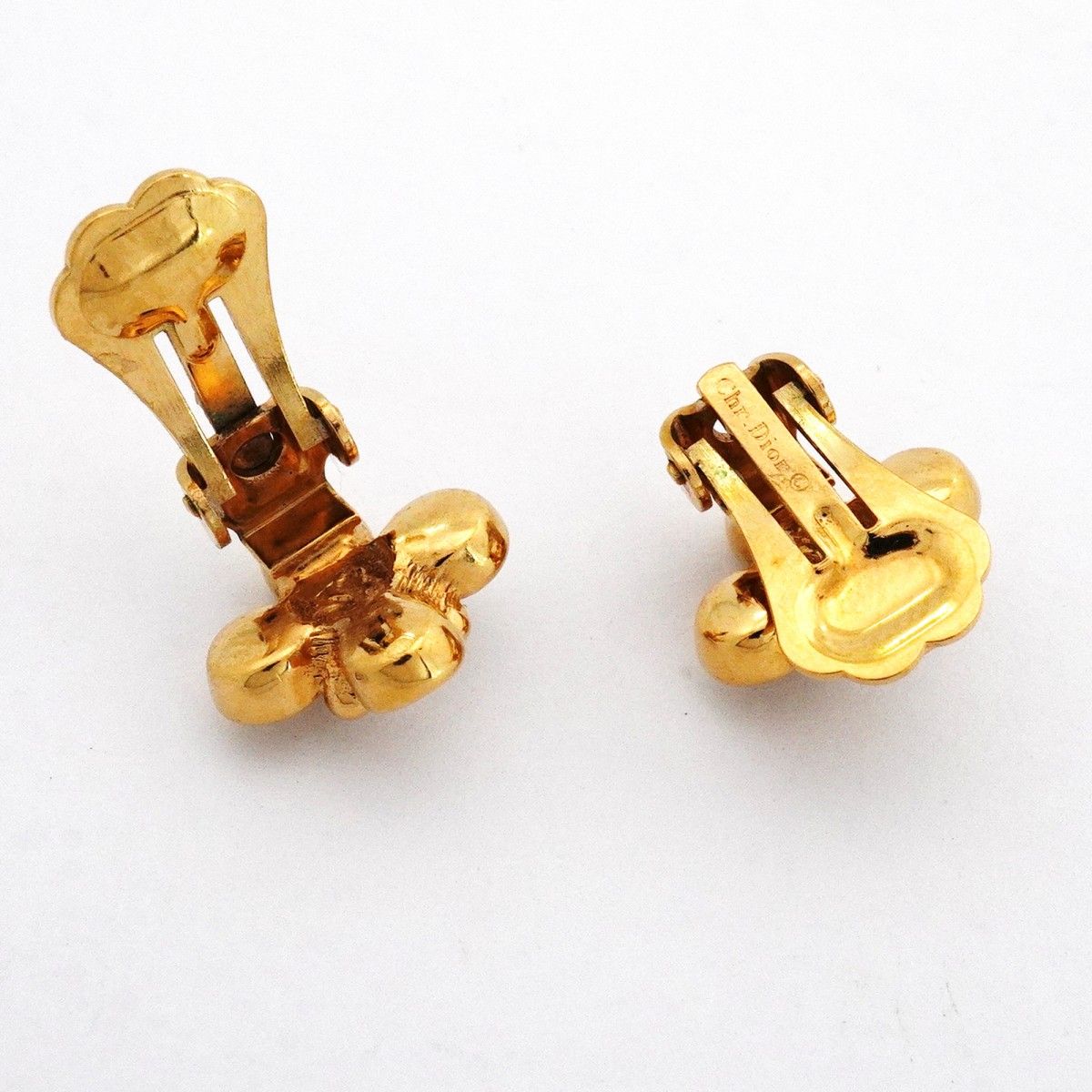 Dior Earrings Flower Motif Gold Plated Faux Pearl Rhinestone — view 3