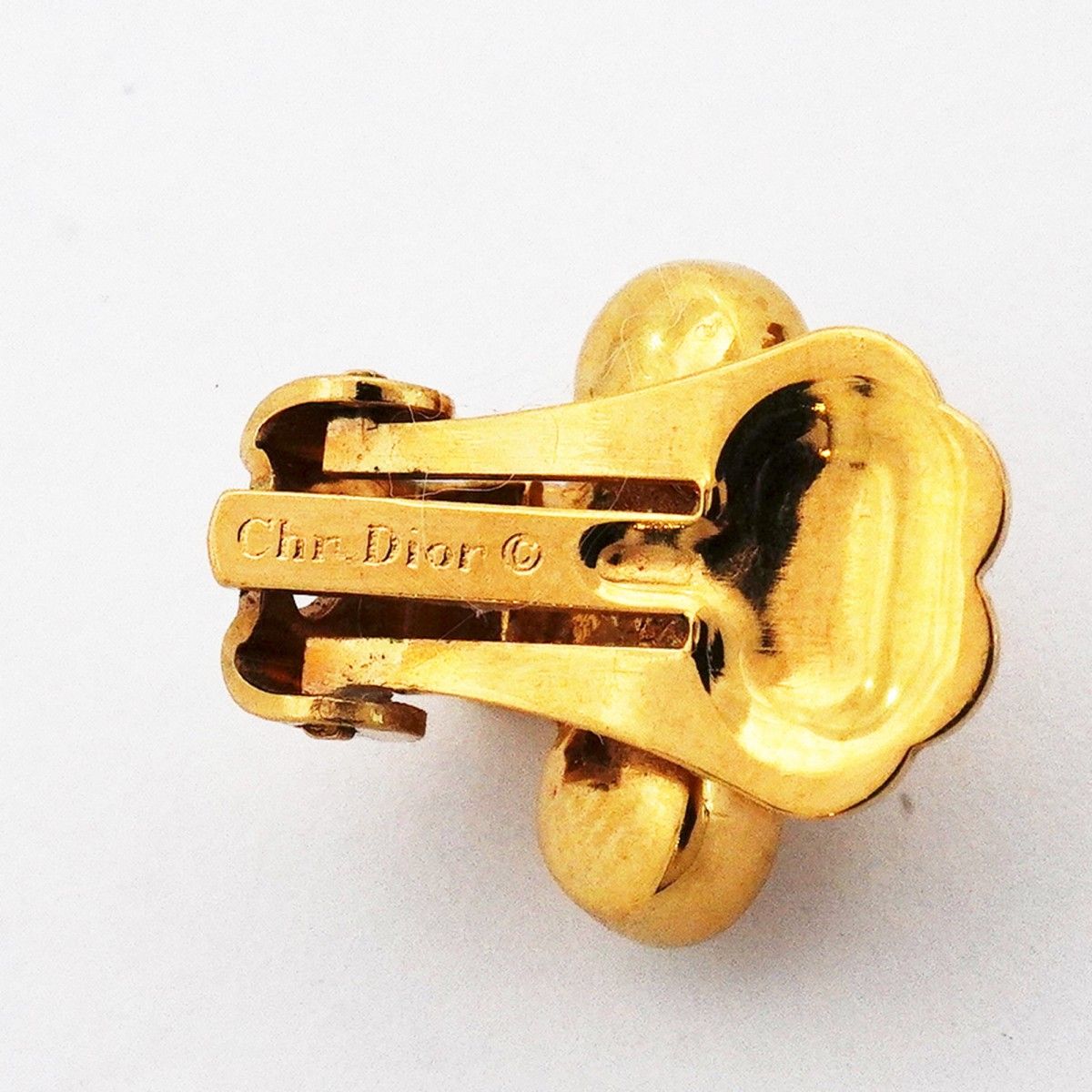 Dior Earrings Flower Motif Gold Plated Faux Pearl Rhinestone — view 4