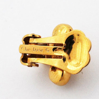 Dior Earrings Flower Motif Gold Plated Faux Pearl Rhinestone — view 4