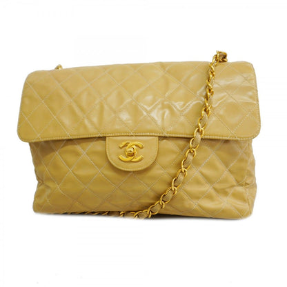 Chanel Shoulder Bag Quilted Patent Leather Beige Gold