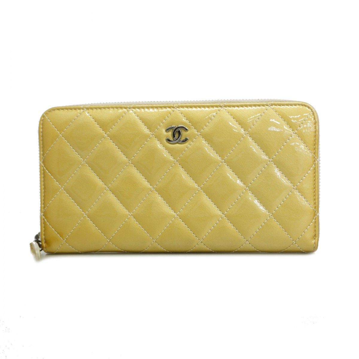 Chanel Wallet Quilted Patent Leather Gold Silver