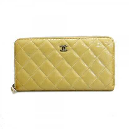 Chanel Wallet Quilted Patent Leather Gold Silver