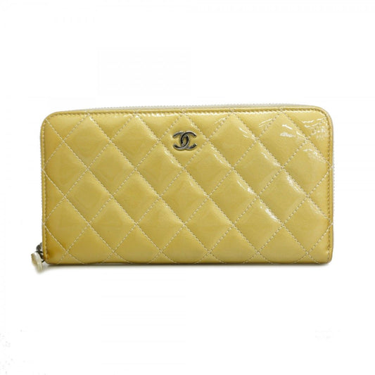 Chanel Wallet Quilted Patent Leather Gold Silver