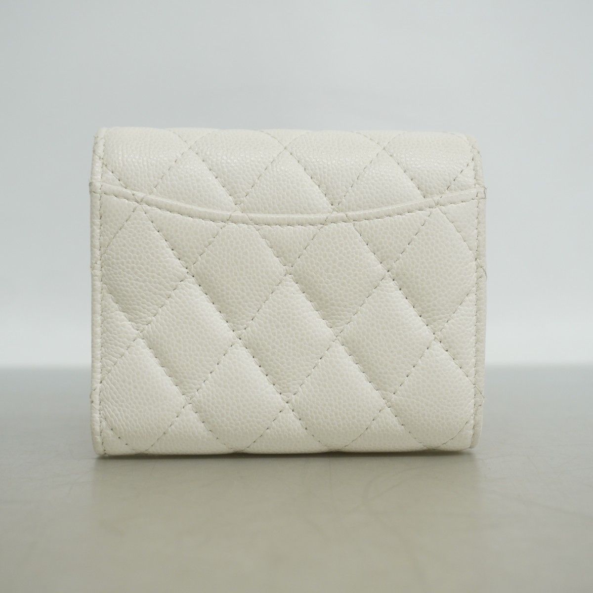 Chanel Trifold Wallet Quilted Caviar Leather White Gold — view 9
