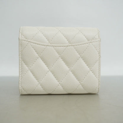 Chanel Trifold Wallet Quilted Caviar Leather White Gold — view 9