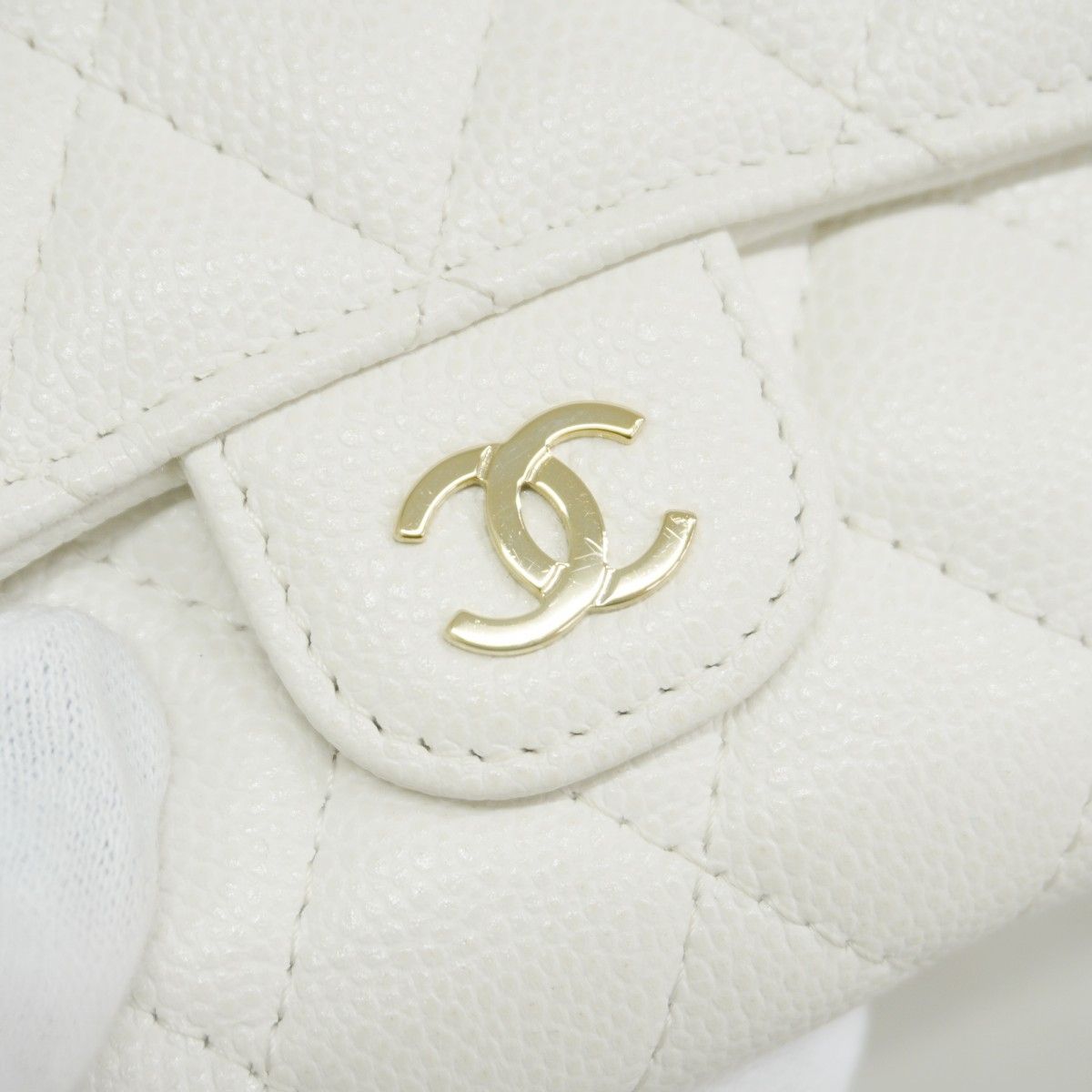 Chanel Trifold Wallet Quilted Caviar Leather White Gold — view 7