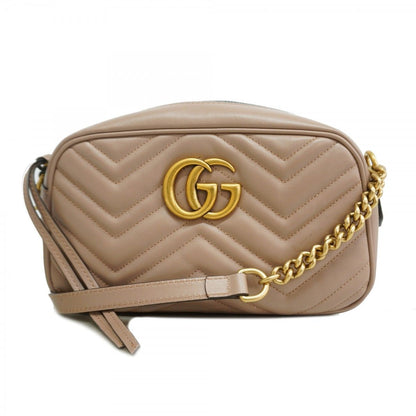 Gucci Shoulder Bag GG Marmont Leather Brown Gold
