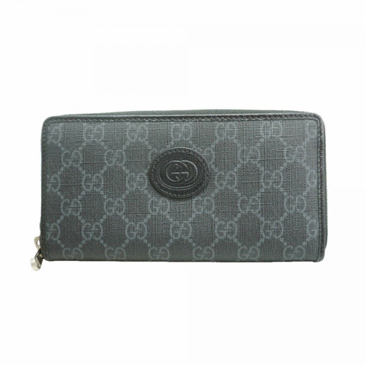 Gucci Wallet GG Supreme Interlocking Leather Black Silver