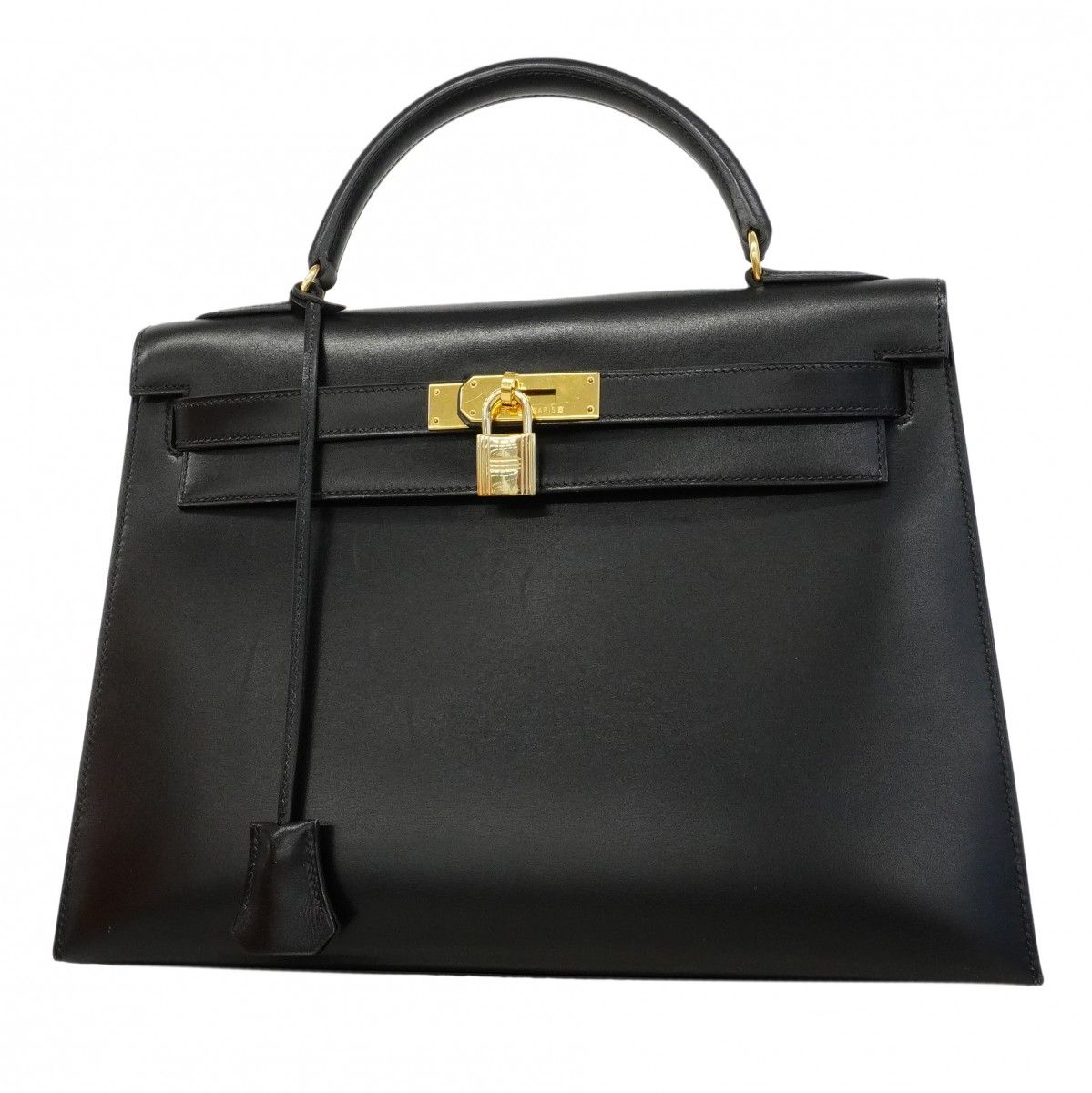 Hermes Handbag Kelly 32 Box Calf Black Gold