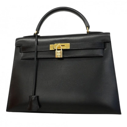 Hermes Handbag Kelly 32 Box Calf Black Gold