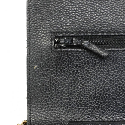 Chanel Shoulder Wallet Quilted Caviar Leather Black Gold — view 8