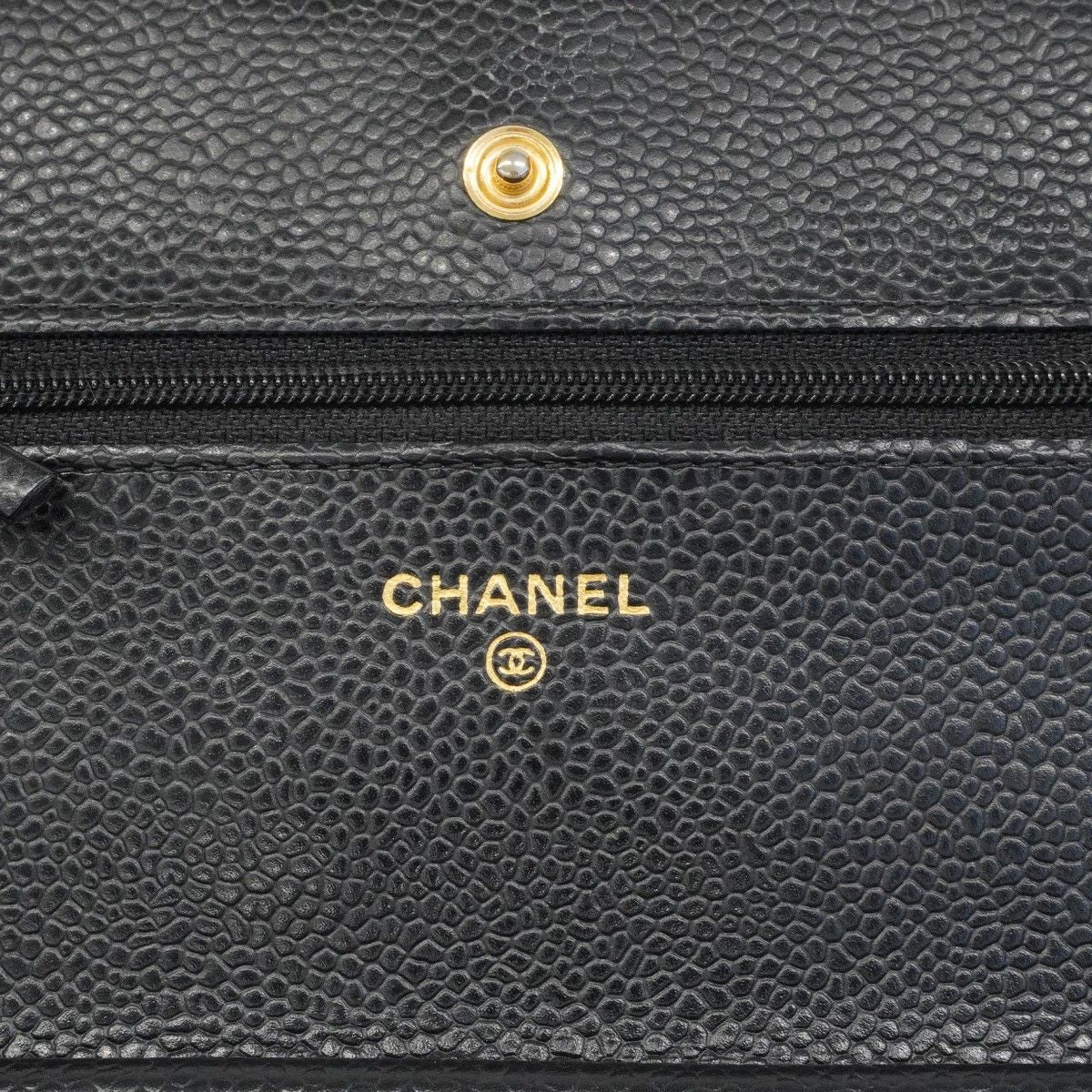 Chanel Shoulder Wallet Quilted Caviar Leather Black Gold — view 5