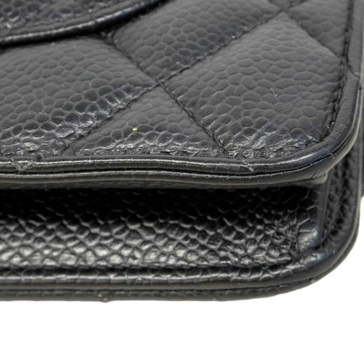 Chanel Shoulder Wallet Quilted Caviar Leather Black Gold — view 6