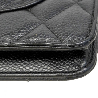 Chanel Shoulder Wallet Quilted Caviar Leather Black Gold — view 6