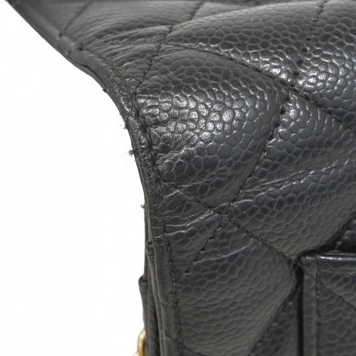 Chanel Shoulder Wallet Quilted Caviar Leather Black Gold — view 7