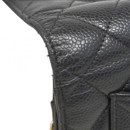 Chanel Shoulder Wallet Quilted Caviar Leather Black Gold — view 7
