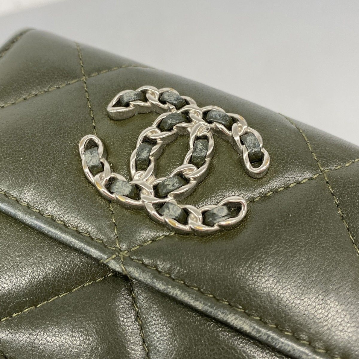 Chanel Trifold Wallet 19 Lambskin Khaki Gray Silver — view 8
