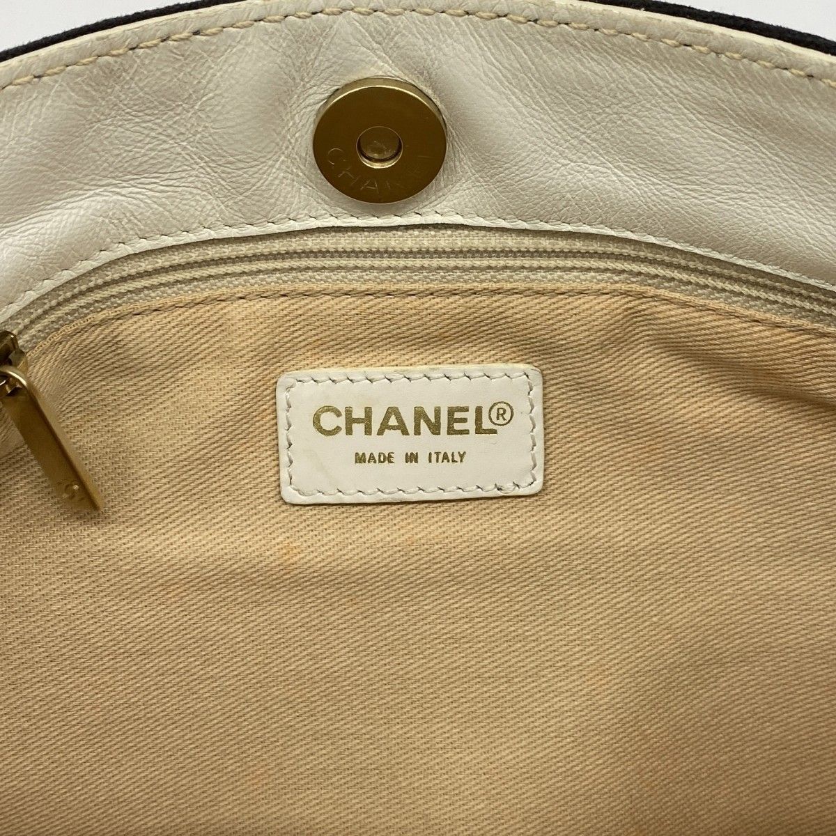 Chanel Handbag Canvas Black White Champagne Gold — view 5