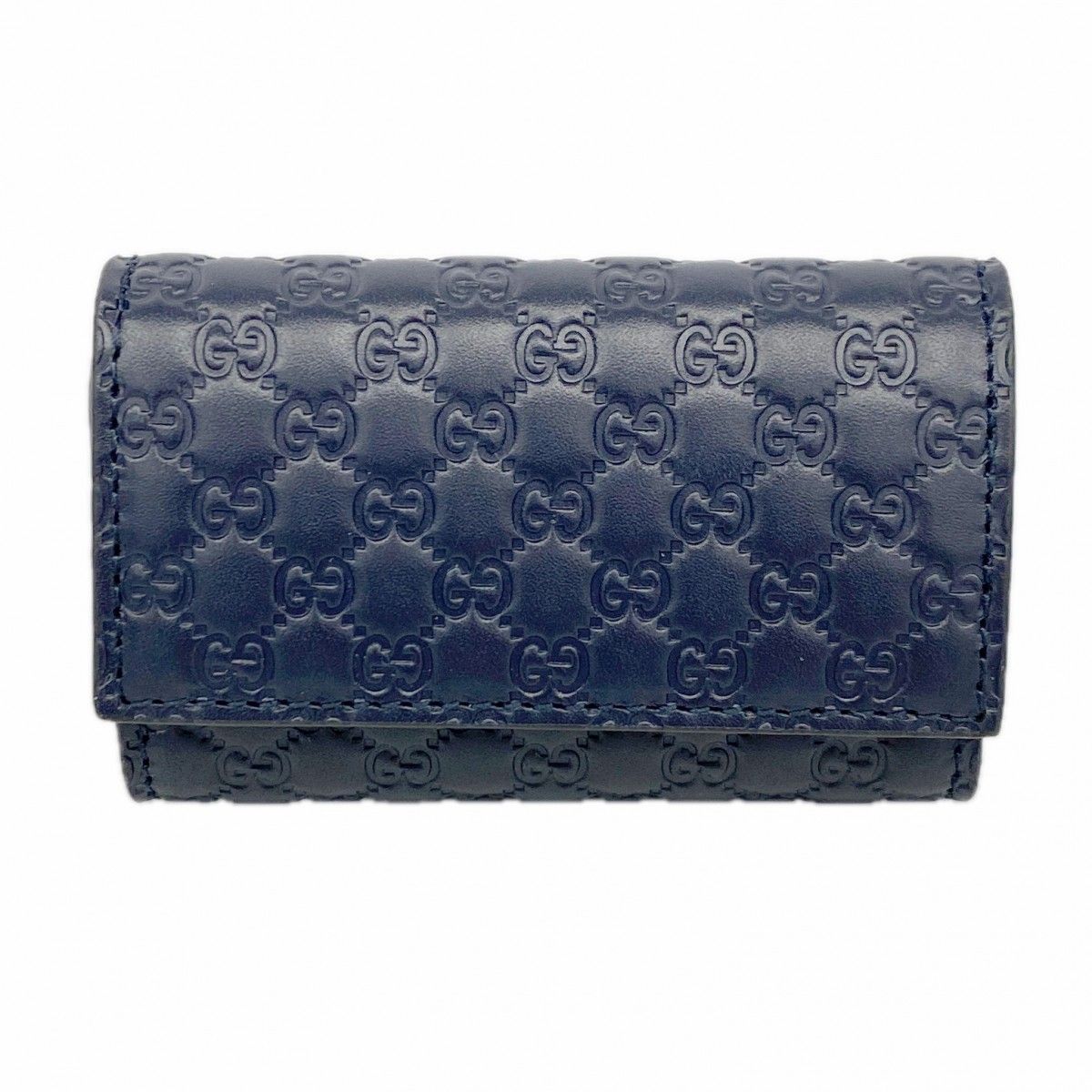 Gucci Key Case Micro Guccissima Leather Navy Silver Key Holder
