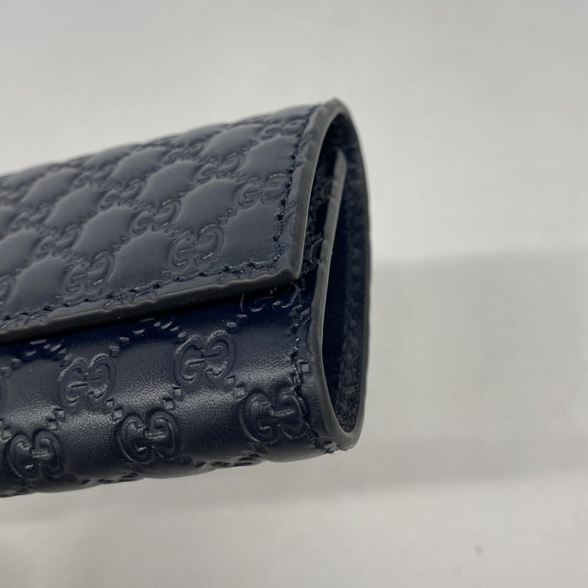 Gucci Key Case Micro Guccissima Leather Navy Silver Key Holder — view 6