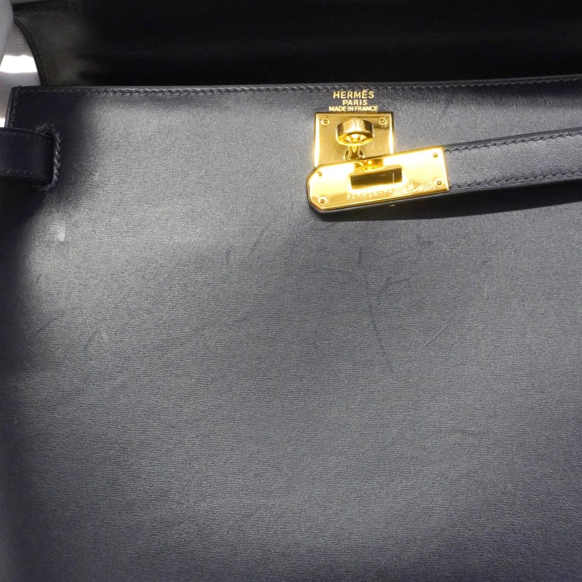Hermes Handbag Kelly 28 Box Calf Blue Indigo Gold 2-Way — view 8