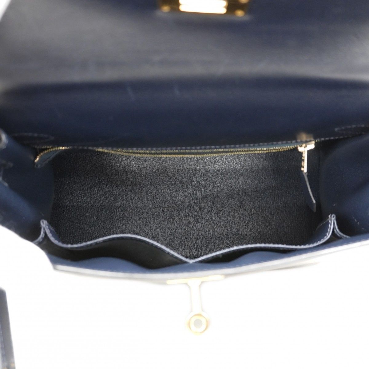 Hermes Handbag Kelly 28 Box Calf Blue Indigo Gold 2-Way — view 4