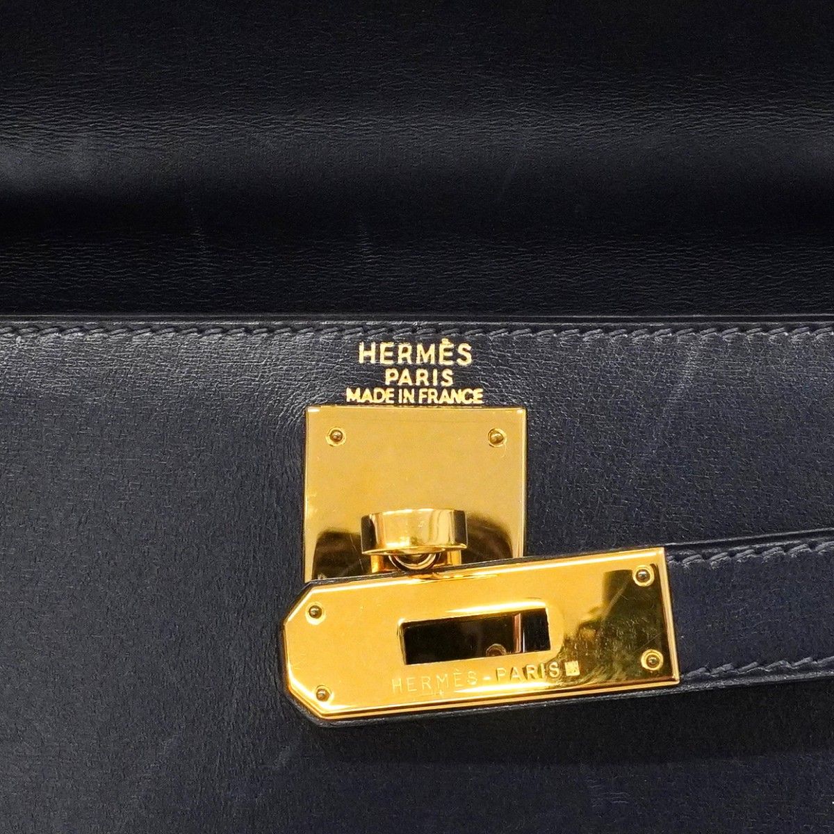 Hermes Handbag Kelly 28 Box Calf Blue Indigo Gold 2-Way — view 5
