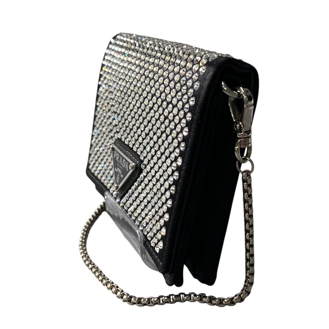 Prada Rhinestone Flap Card Holder Mini Bag Black Silver — view 4