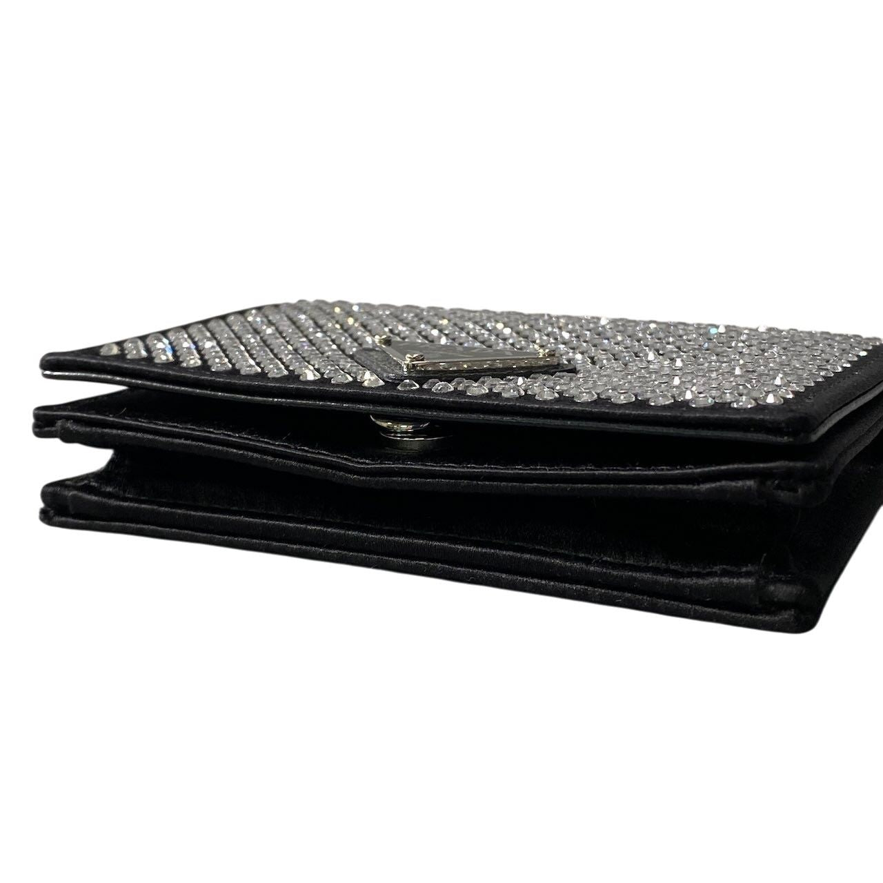 Prada Rhinestone Flap Card Holder Mini Bag Black Silver — view 5