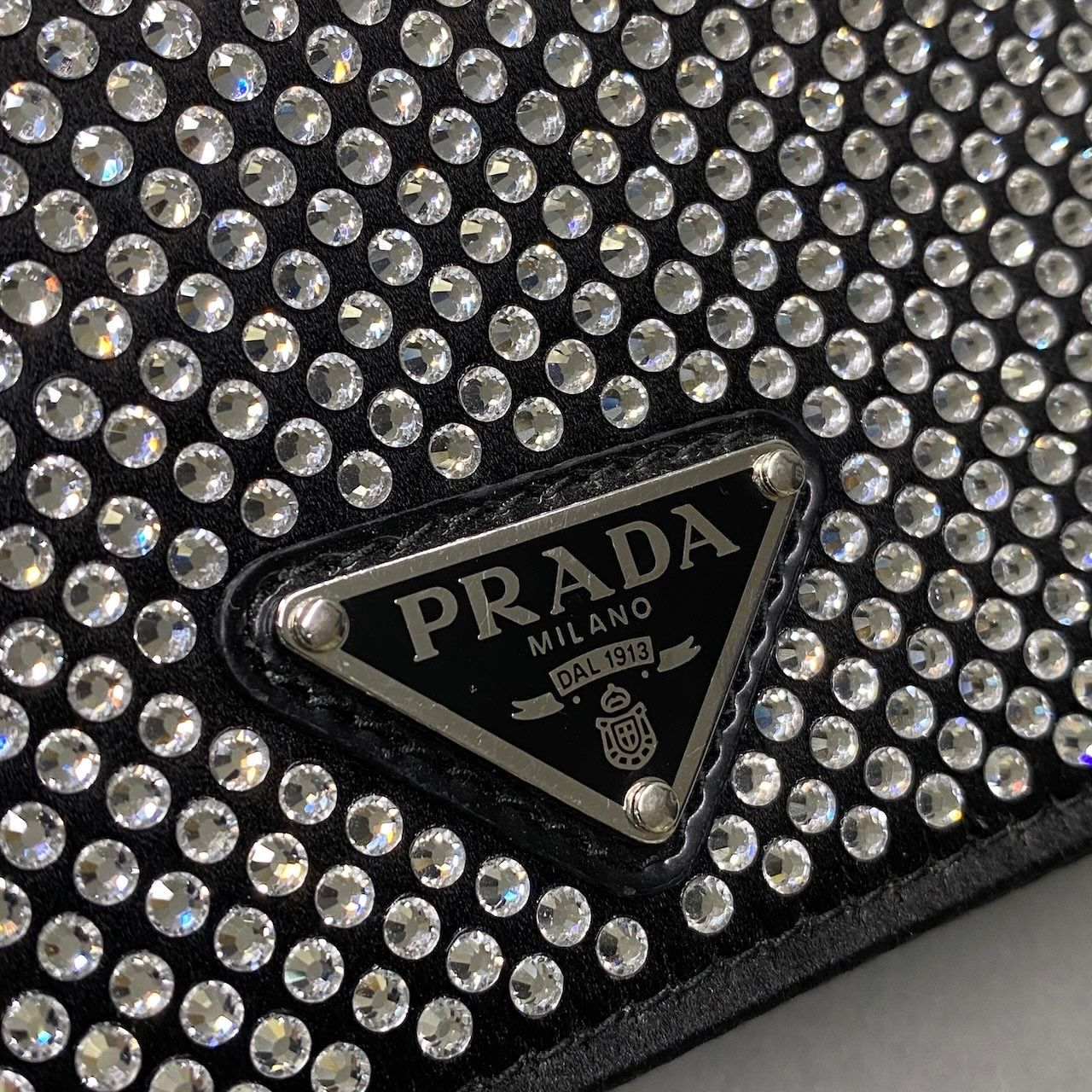 Prada Rhinestone Flap Card Holder Mini Bag Black Silver — view 6