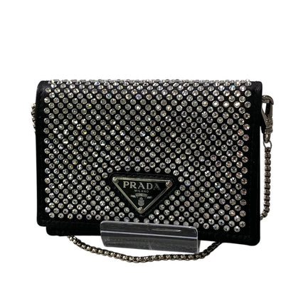 Prada Rhinestone Flap Card Holder Mini Bag Black Silver — view 2