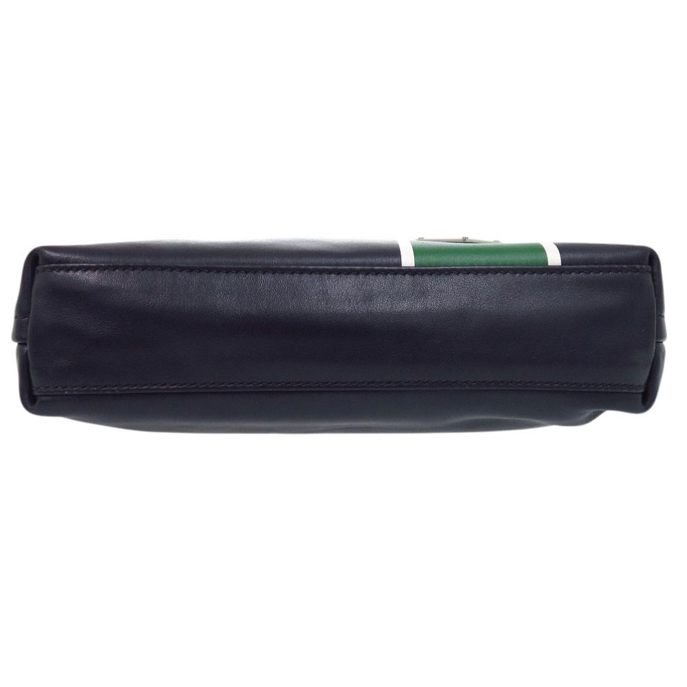 Prada Leather Triangle Logo Navy Green Shoulder — view 3