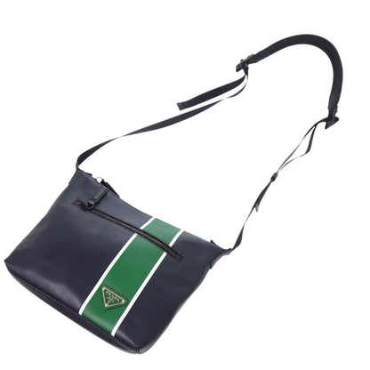 Prada Leather Triangle Logo Navy Green Shoulder — view 5