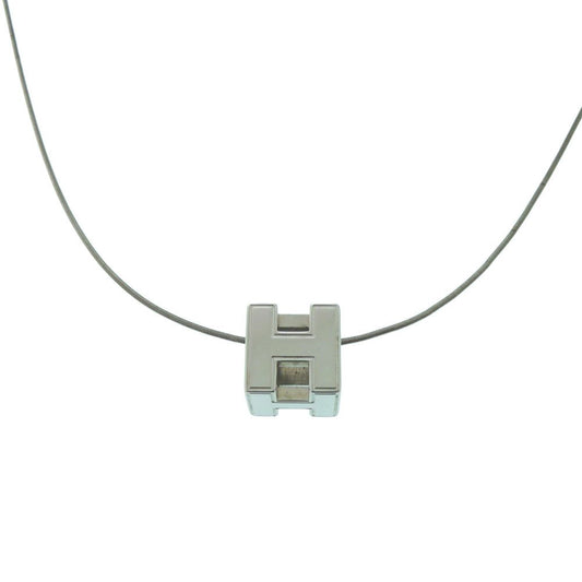 Hermes Cage de Ash Cube Metal Necklace Silver