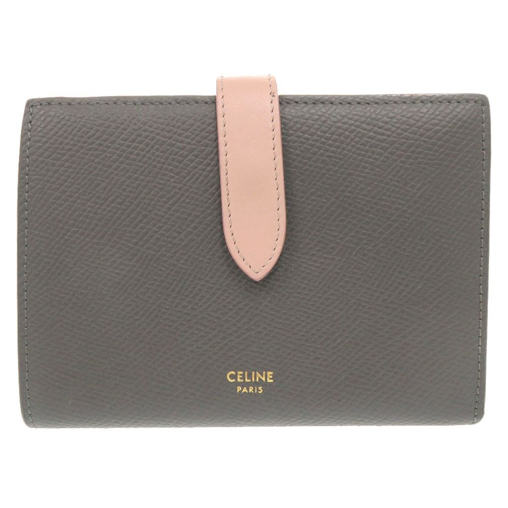 Celine Bicolor Strap Leather Gray Pink Bifold Wallet