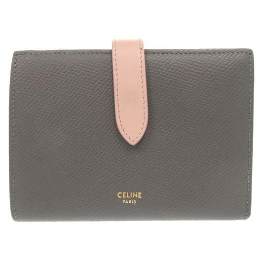 Celine Bicolor Strap Leather Gray Pink Bifold Wallet