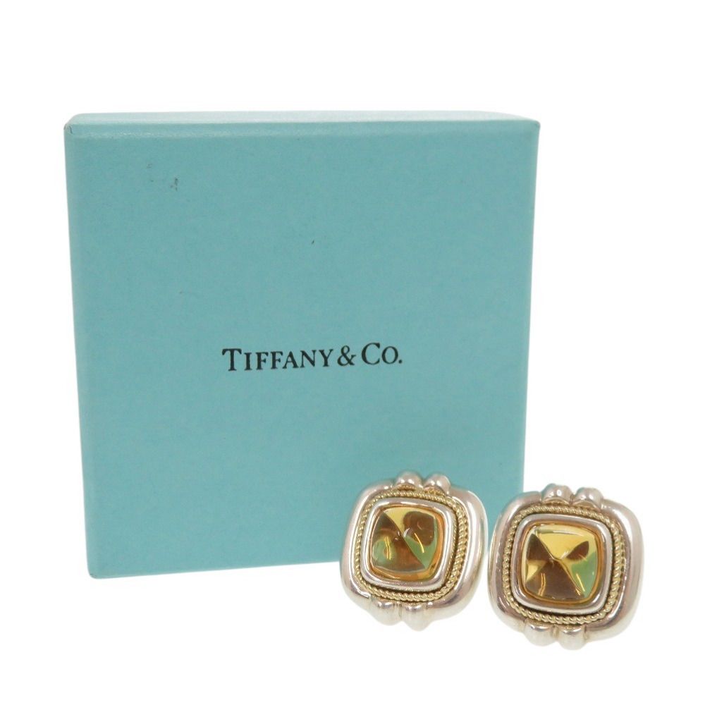 Tiffany & Co Vintage Square 925 Sterling Silver 18k Yellow Gold Citrine Earrings — view 2