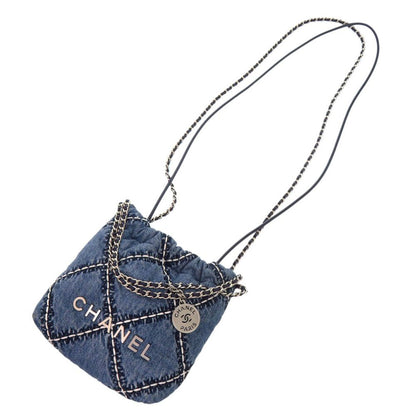 Chanel 22 Chain Quilted Stitch Denim Mini Shoulder Bag Blue Silver — view 5