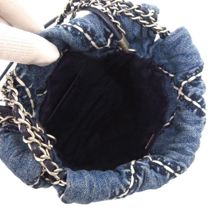 Chanel 22 Chain Quilted Stitch Denim Mini Shoulder Bag Blue Silver — view 6