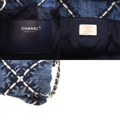 Chanel 22 Chain Quilted Stitch Denim Mini Shoulder Bag Blue Silver — view 7