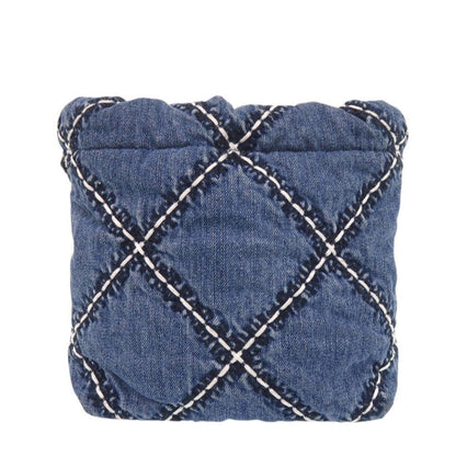 Chanel 22 Chain Quilted Stitch Denim Mini Shoulder Bag Blue Silver — view 2