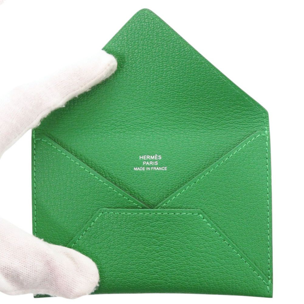 Hermes Envelope Chevrumisor Bamboo Card Case Wallet Green — view 5