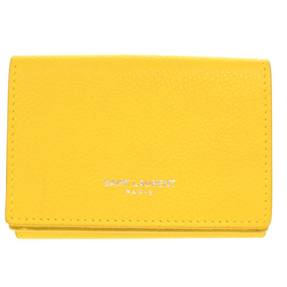 Saint Laurent Paris Logo Leather Yellow Trifold Wallet