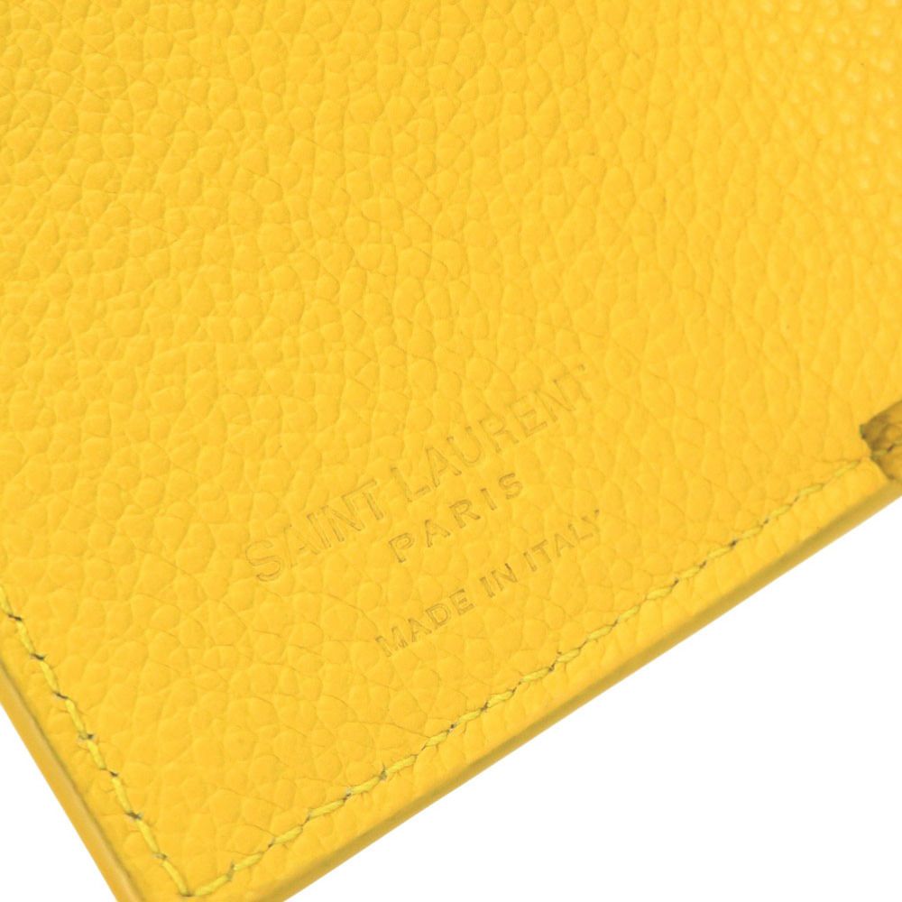 Saint Laurent Paris Logo Leather Yellow Trifold Wallet — view 6