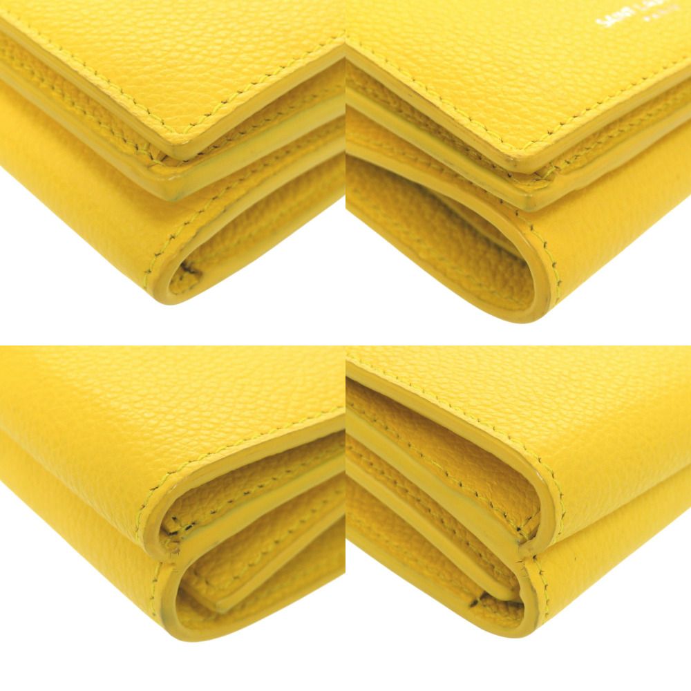 Saint Laurent Paris Logo Leather Yellow Trifold Wallet — view 4
