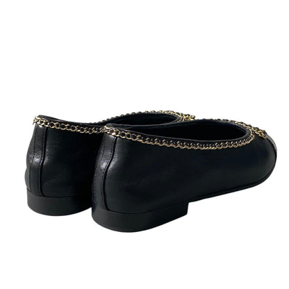 Chanel Ribbon Chain Ballerina Pumps Gold 36.5 Black Lambskin Flat — view 4