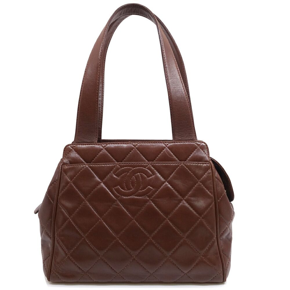 Chanel Quilted Handbag CC Logo Lambskin Brown Gold