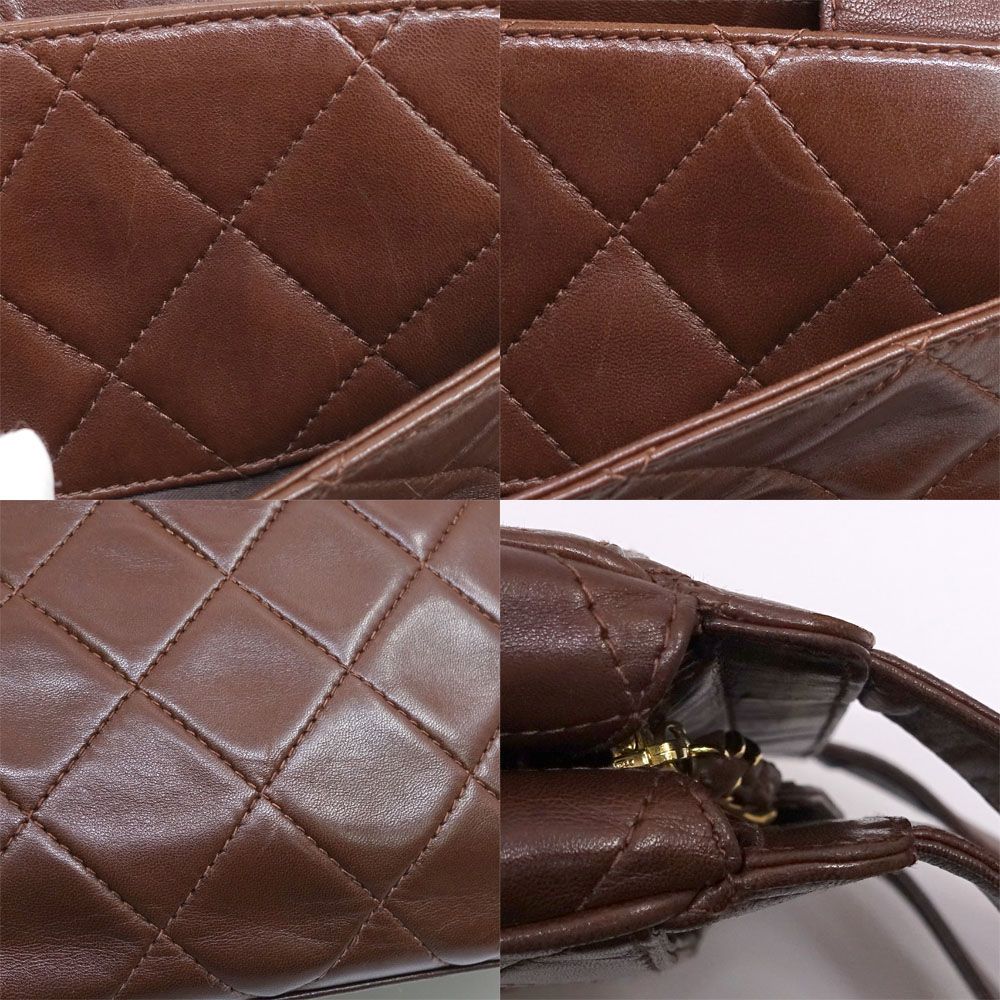 Chanel Quilted Handbag CC Logo Lambskin Brown Gold — view 9